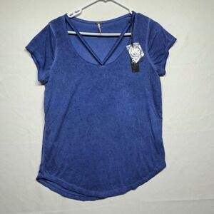 Poof NWT Cobalt Blue Lightweight T-shirt with Straps Neckline Womens Large